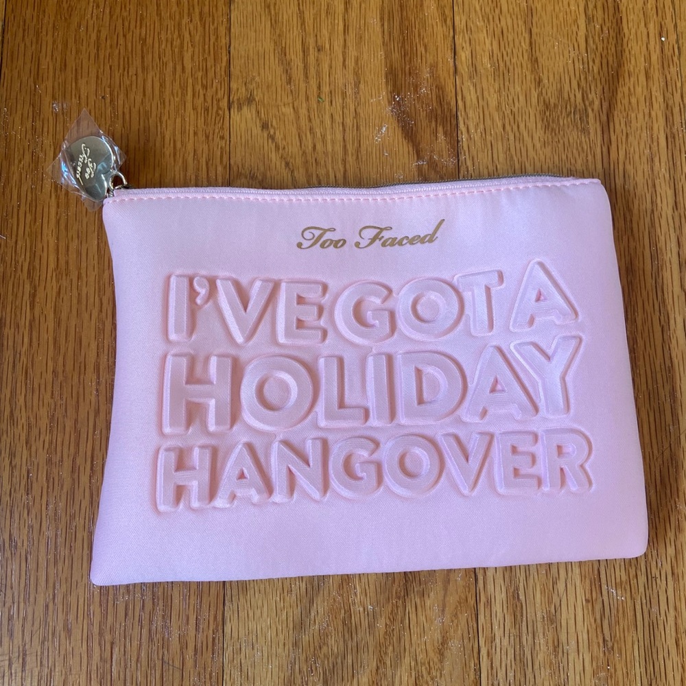Too Faced pink makeup bag
